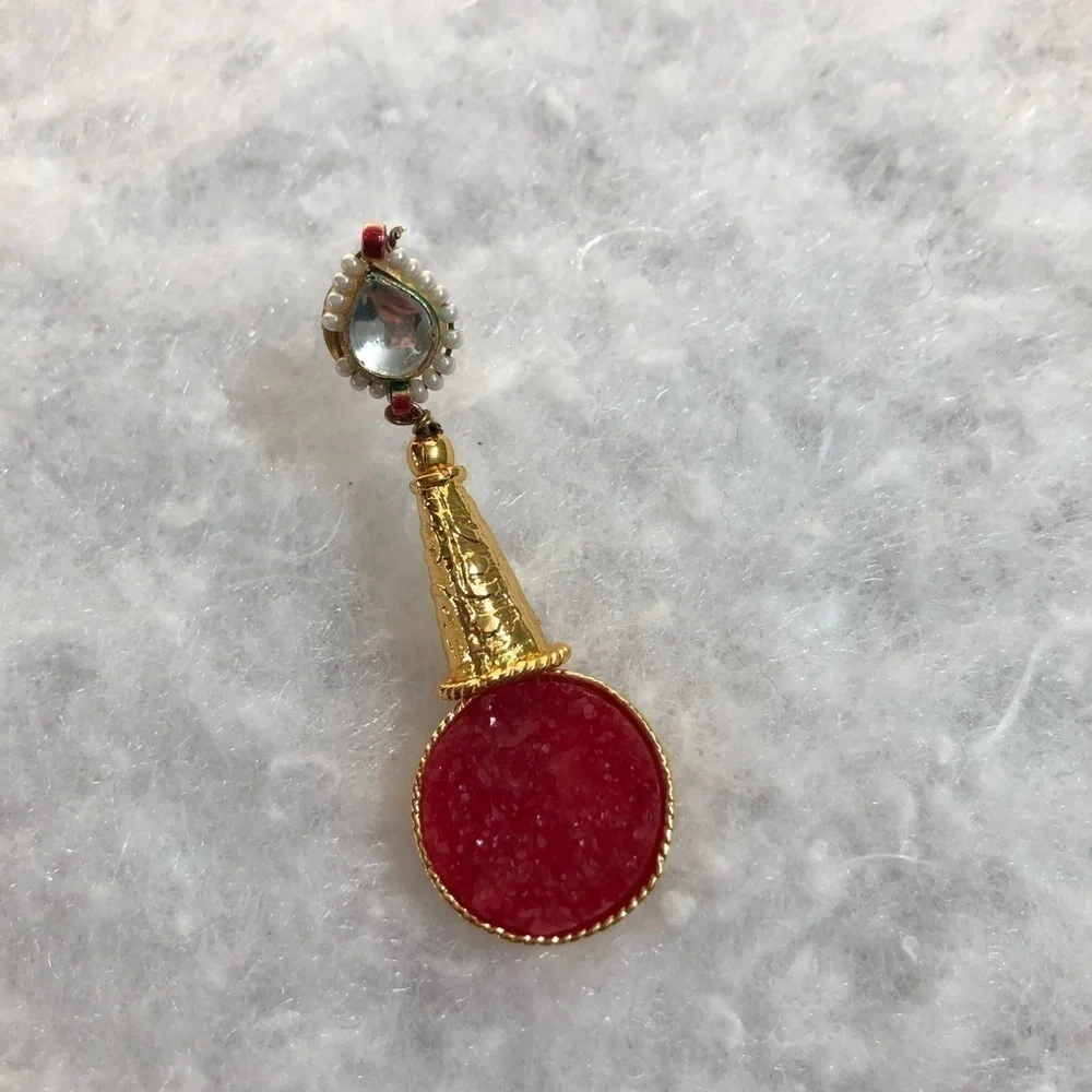 Red Stone gold tone Statement earrings